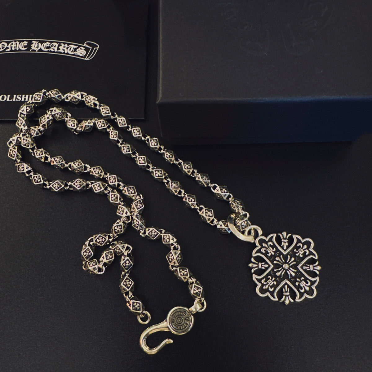 Gothic Emblem Pendant Necklace in Metal-Tone – Design 37 close-up detail