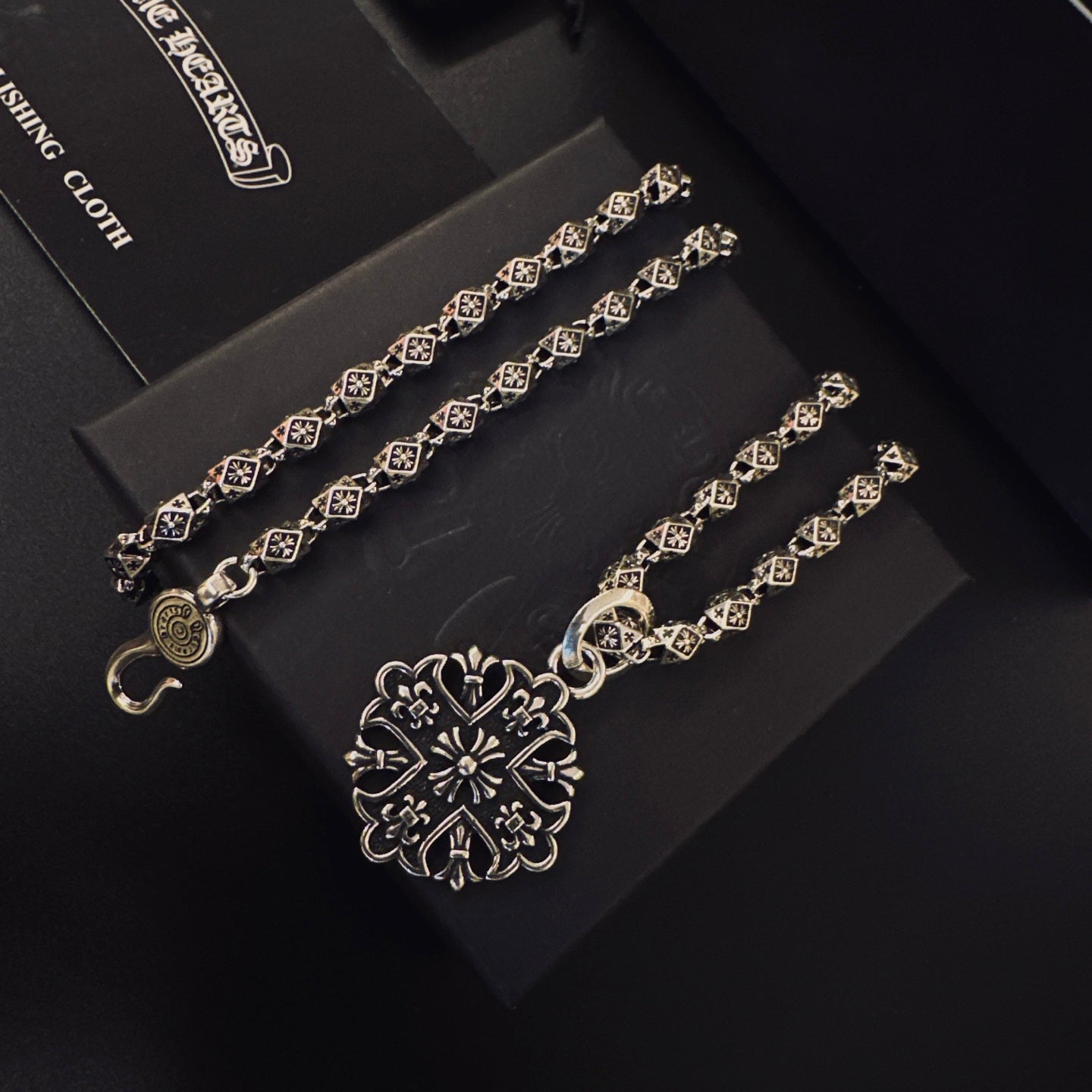 Gothic Emblem Pendant Necklace in Metal-Tone – Design 37 styled product view
