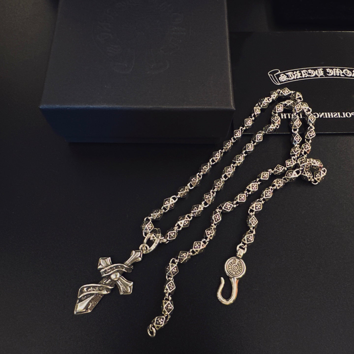 Gothic Emblem Pendant Necklace in Metal-Tone – Design 34 detail view