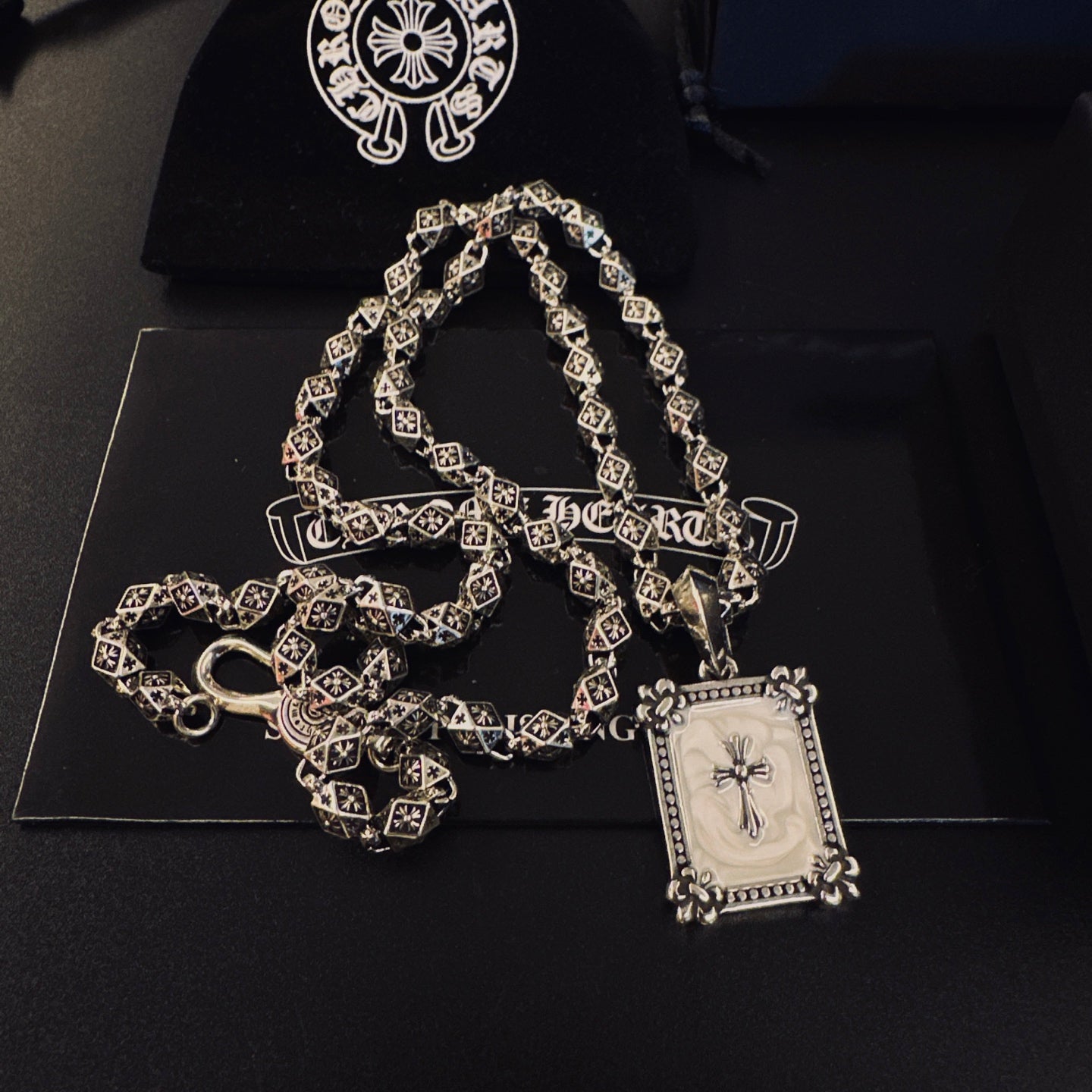 Gothic Emblem Pendant Necklace in Metal-Tone – Design 32 styled product view