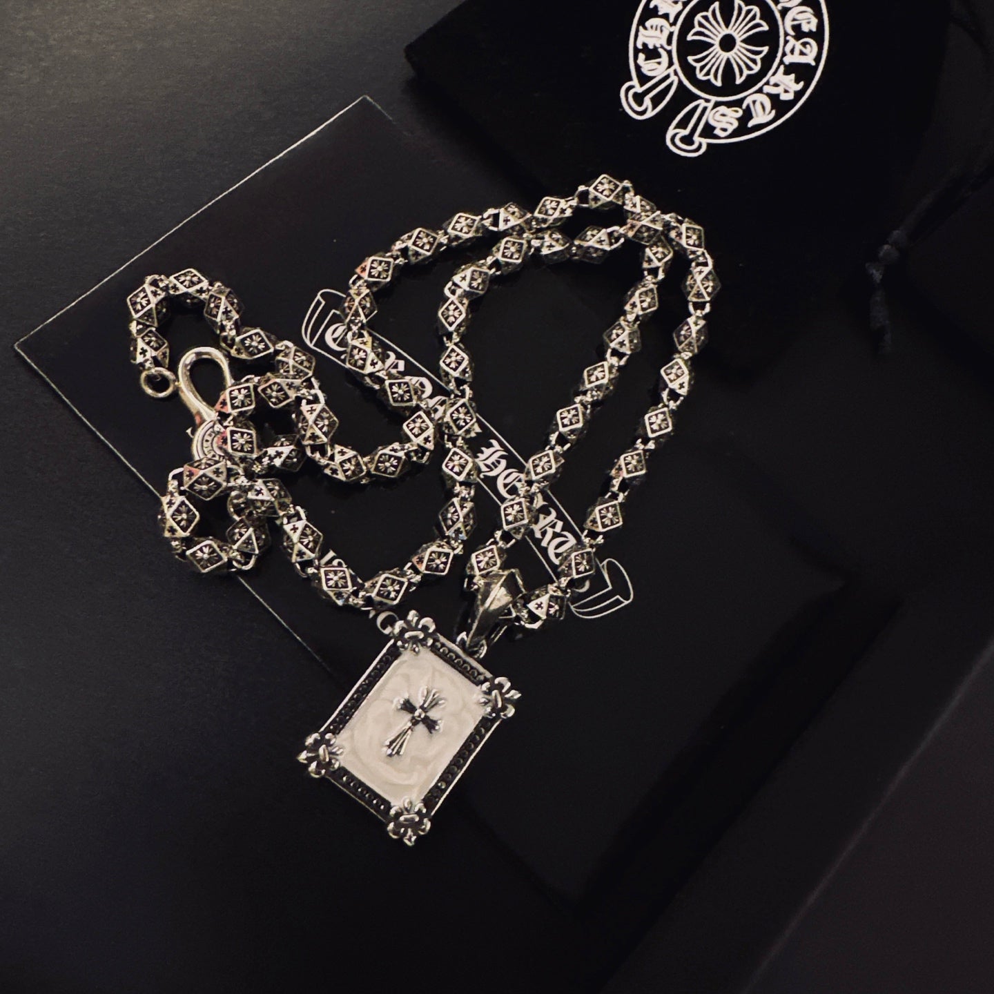 Gothic Emblem Pendant Necklace in Metal-Tone – Design 32 detail view