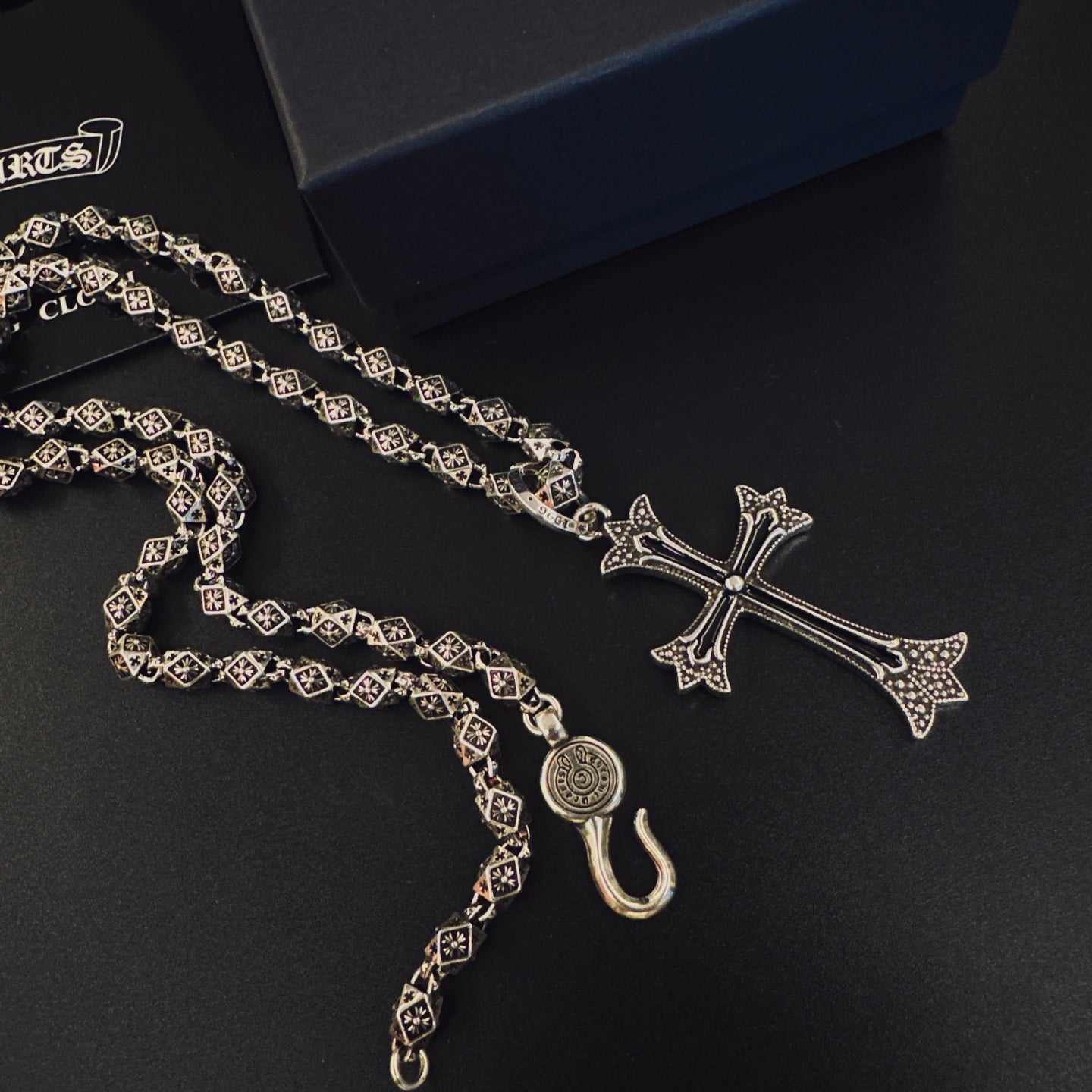 Gothic Emblem Pendant Necklace in Metal-Tone – Design 28 side detail