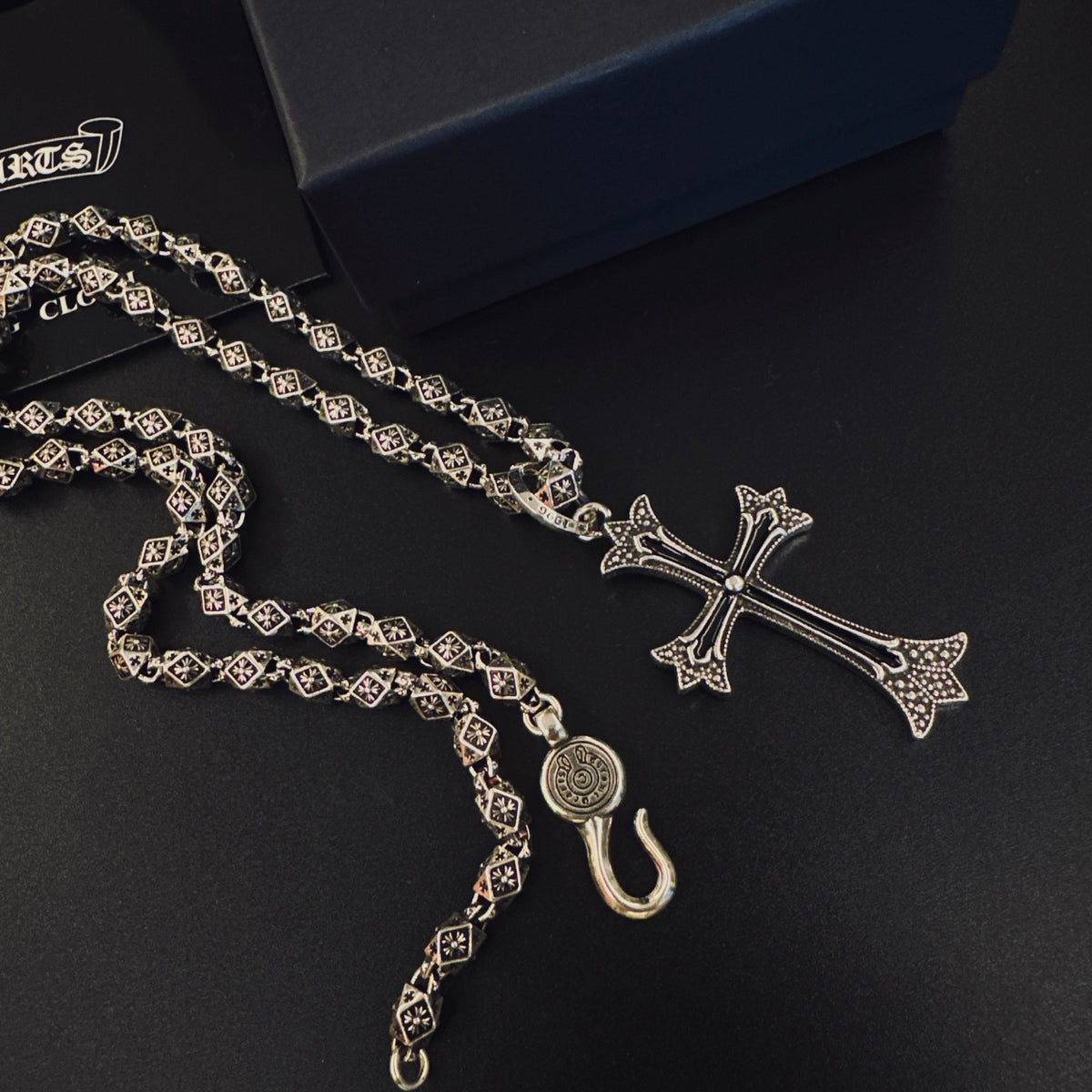 Gothic Emblem Pendant Necklace in Metal-Tone – Design 28 side detail