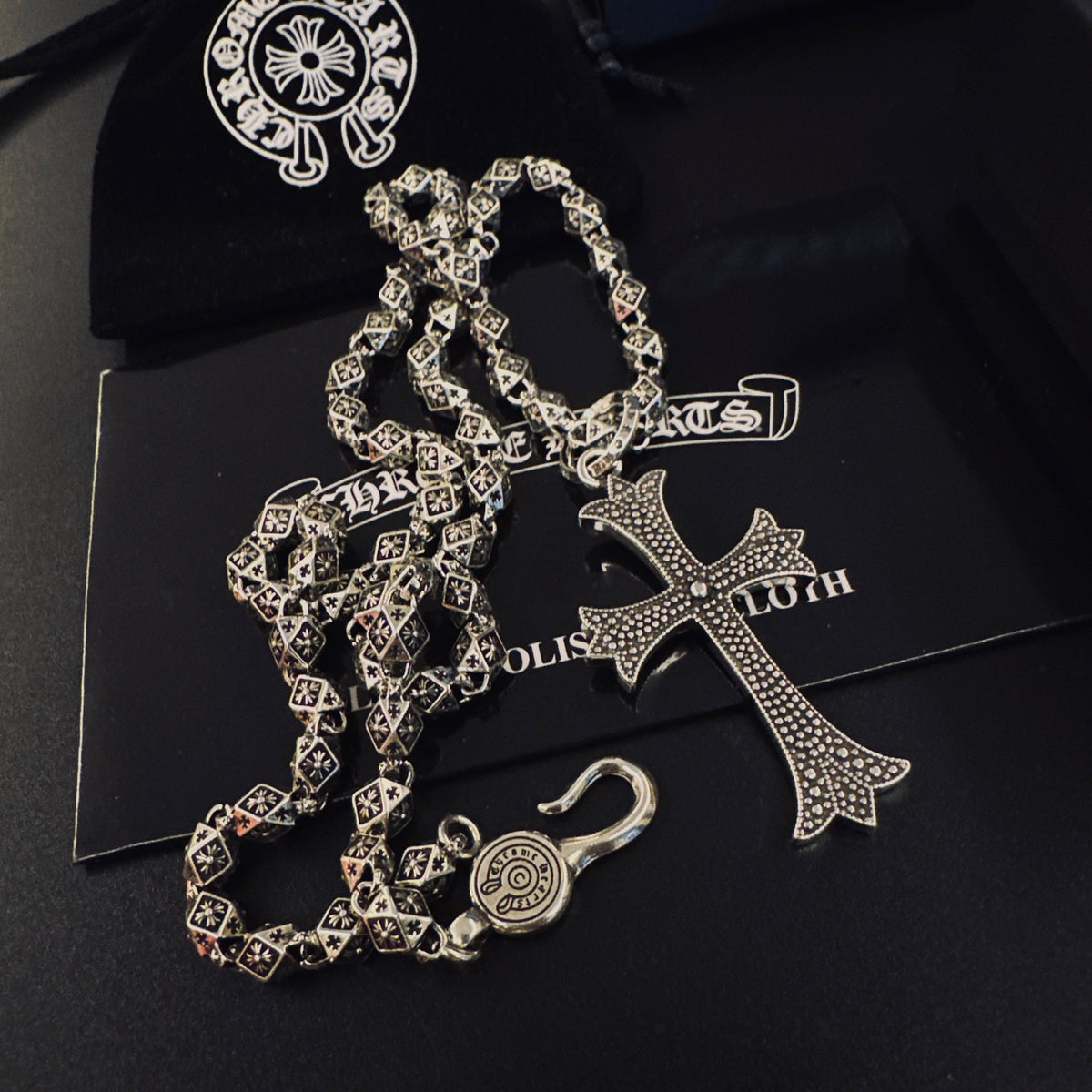 Gothic Emblem Pendant Necklace in Metal-Tone – Design 27 front product view