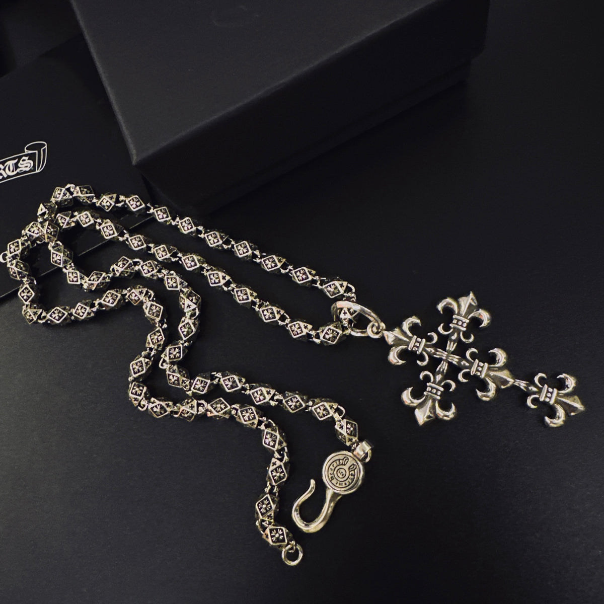Gothic Emblem Pendant Necklace in Metal-Tone – Design 22 side detail