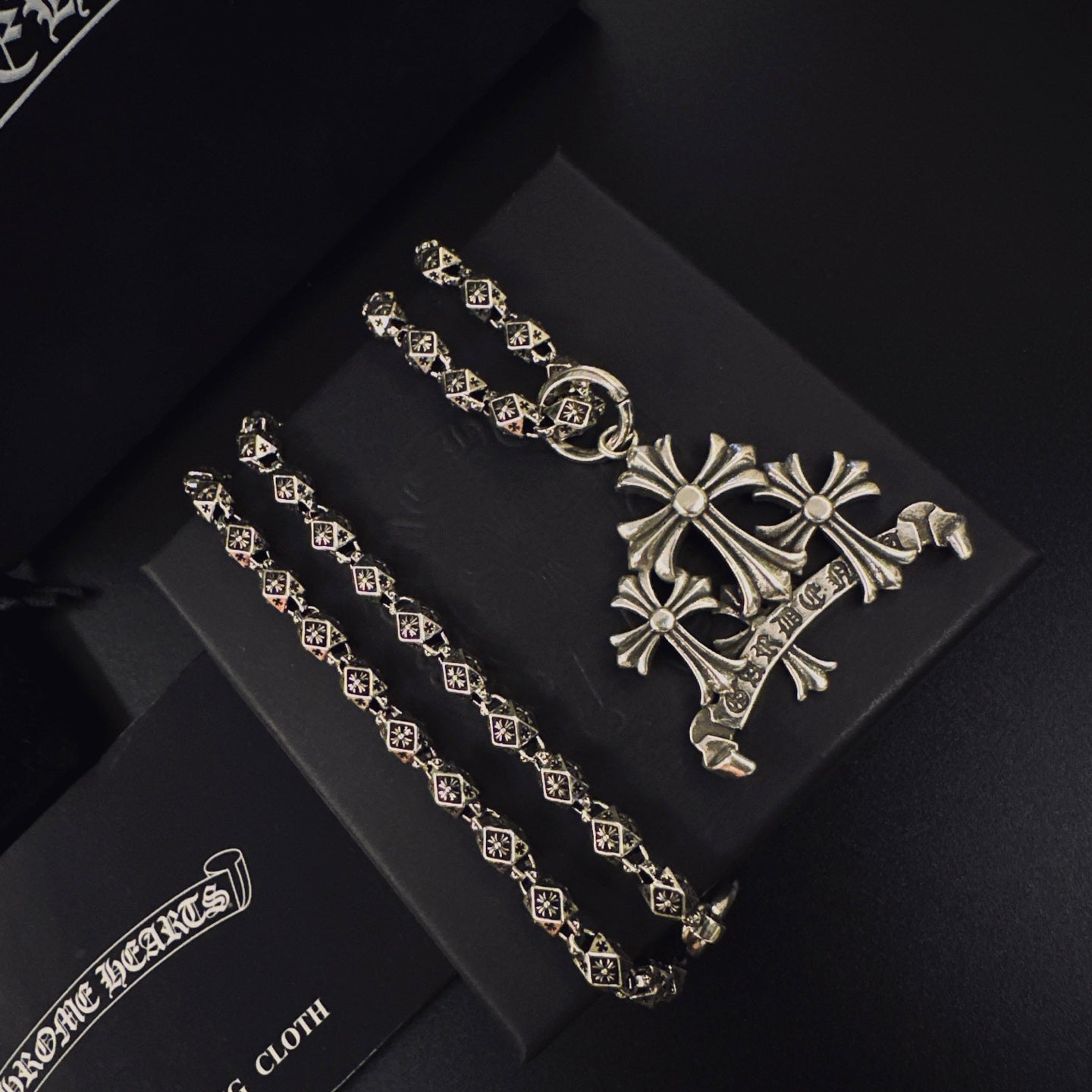 Gothic Emblem Pendant Necklace in Metal-Tone – Design 20 front product view