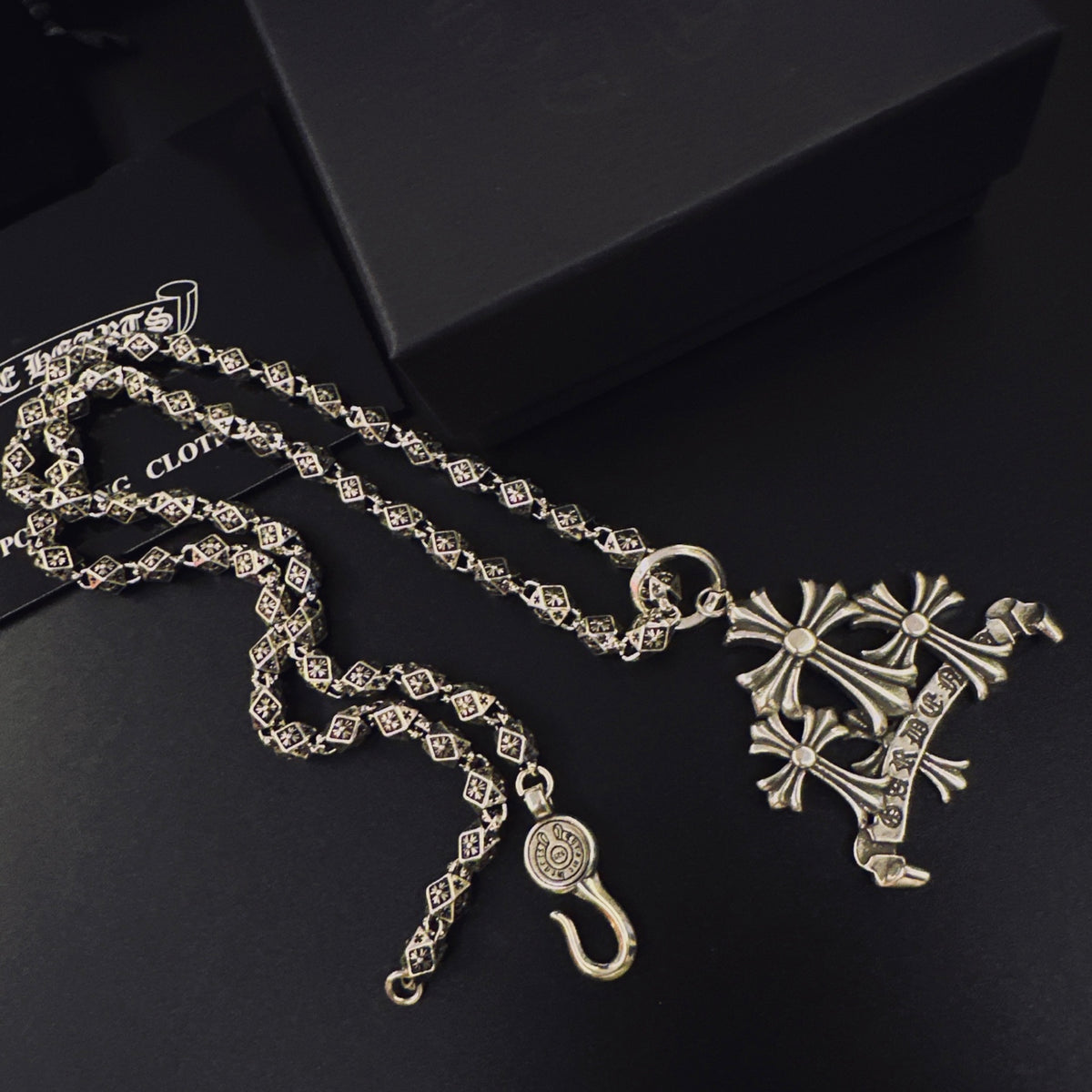 Gothic Emblem Pendant Necklace in Metal-Tone – Design 20 side detail