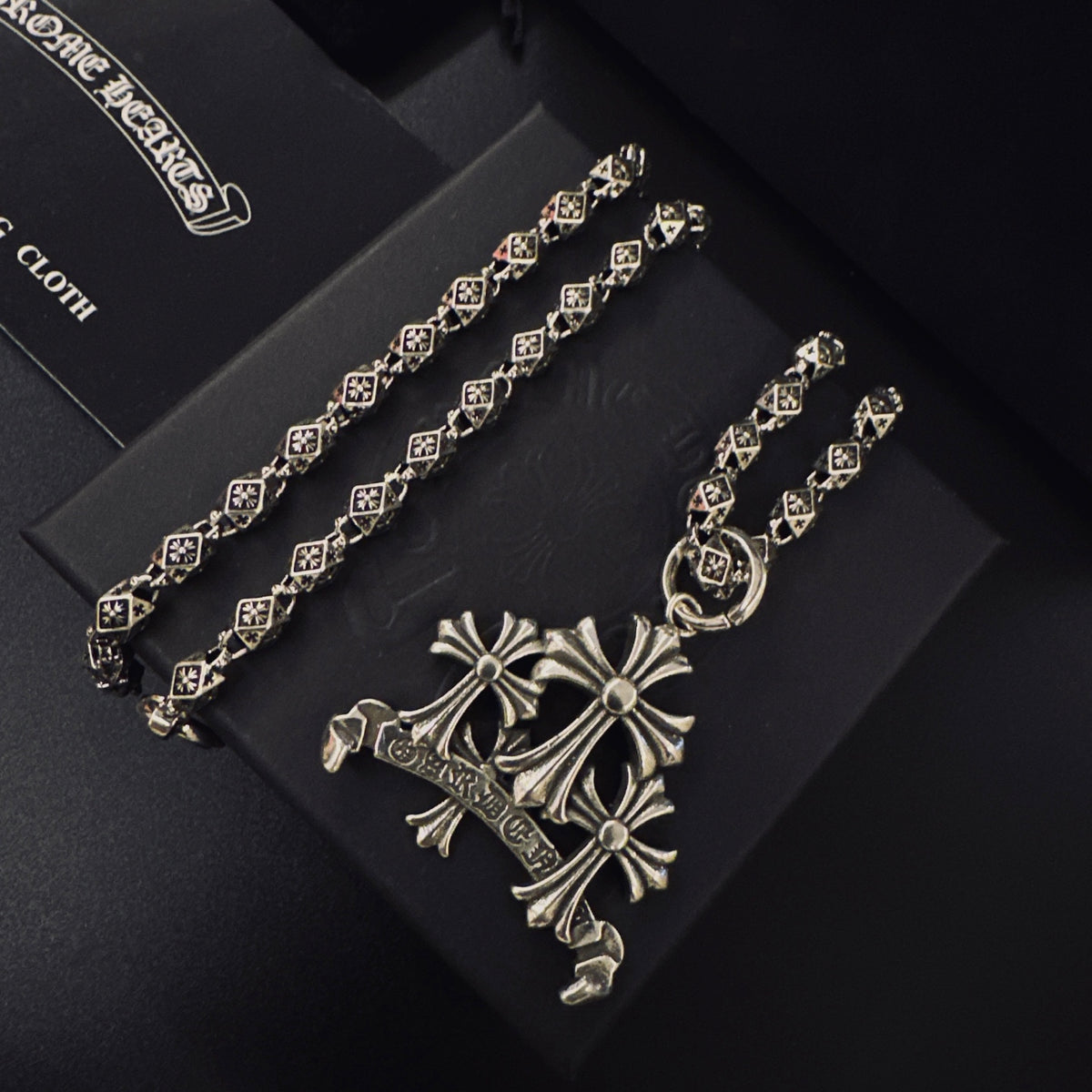 Gothic Emblem Pendant Necklace in Metal-Tone – Design 20 front product view