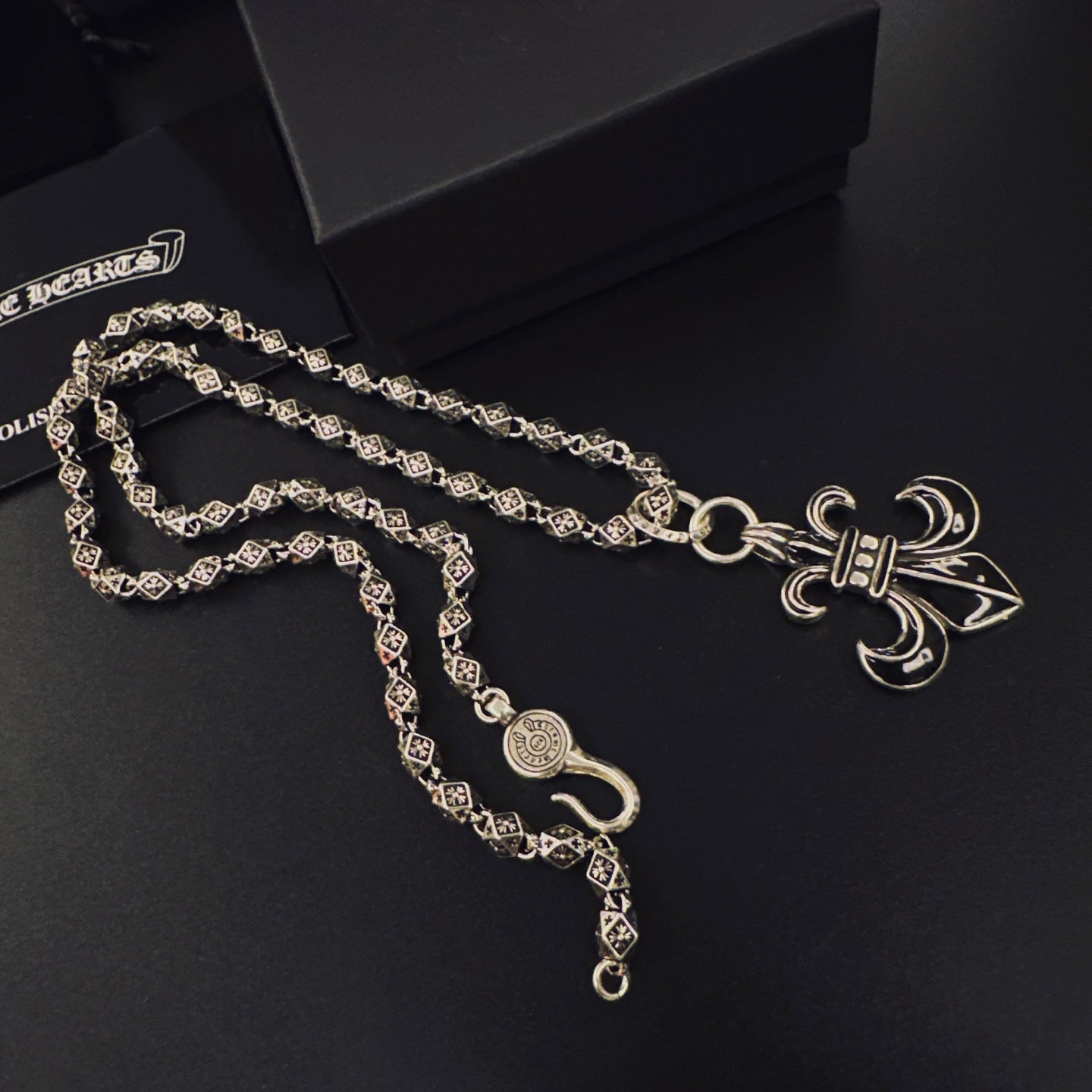 Gothic Emblem Pendant Necklace in Metal-Tone – Design 19 side detail