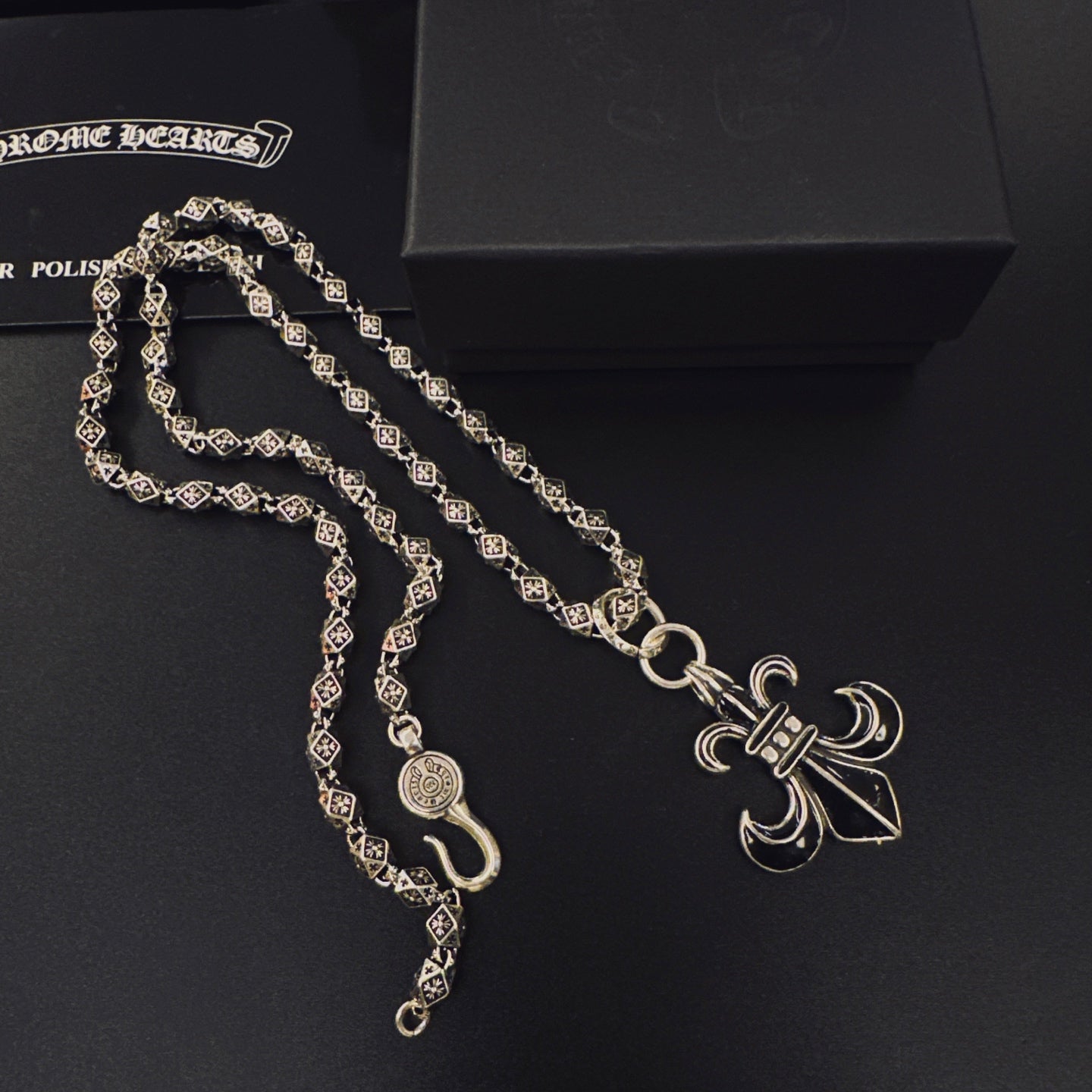 Gothic Emblem Pendant Necklace in Metal-Tone – Design 19 styled product view