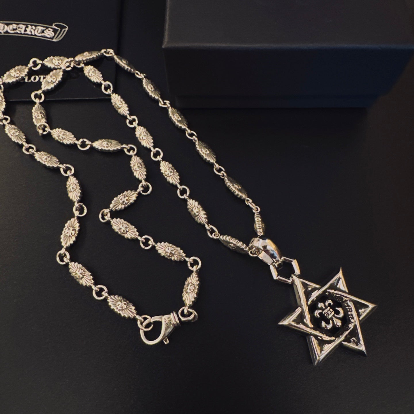 Gothic Emblem Pendant Necklace in Metal-Tone – Design 14 close-up detail