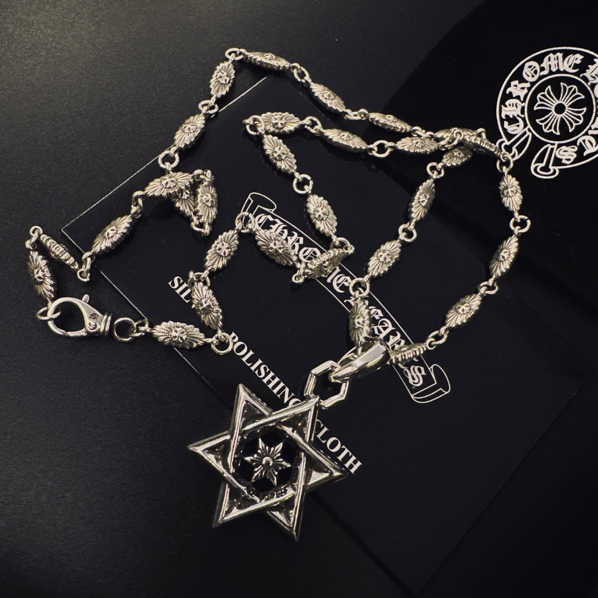 Gothic Emblem Pendant Necklace in Metal-Tone – Design 13 side detail