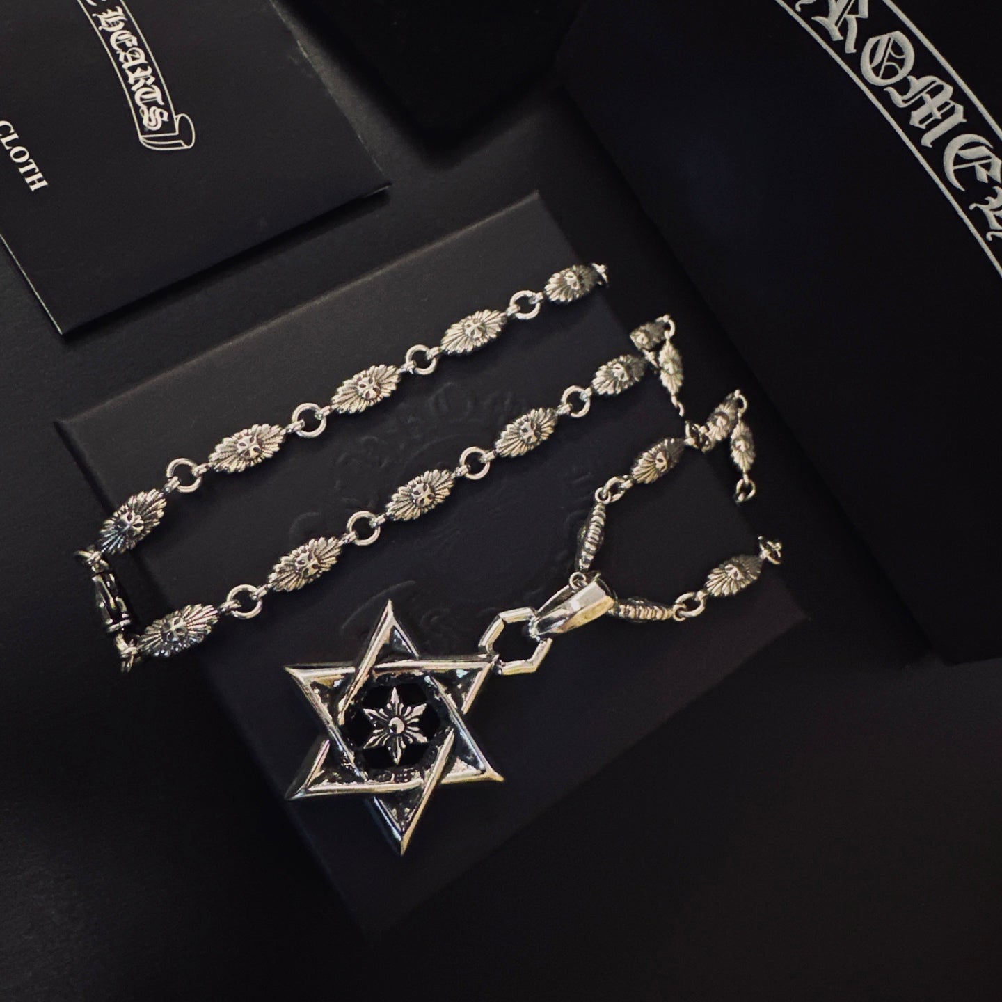 Gothic Emblem Pendant Necklace in Metal-Tone – Design 13 styled product view