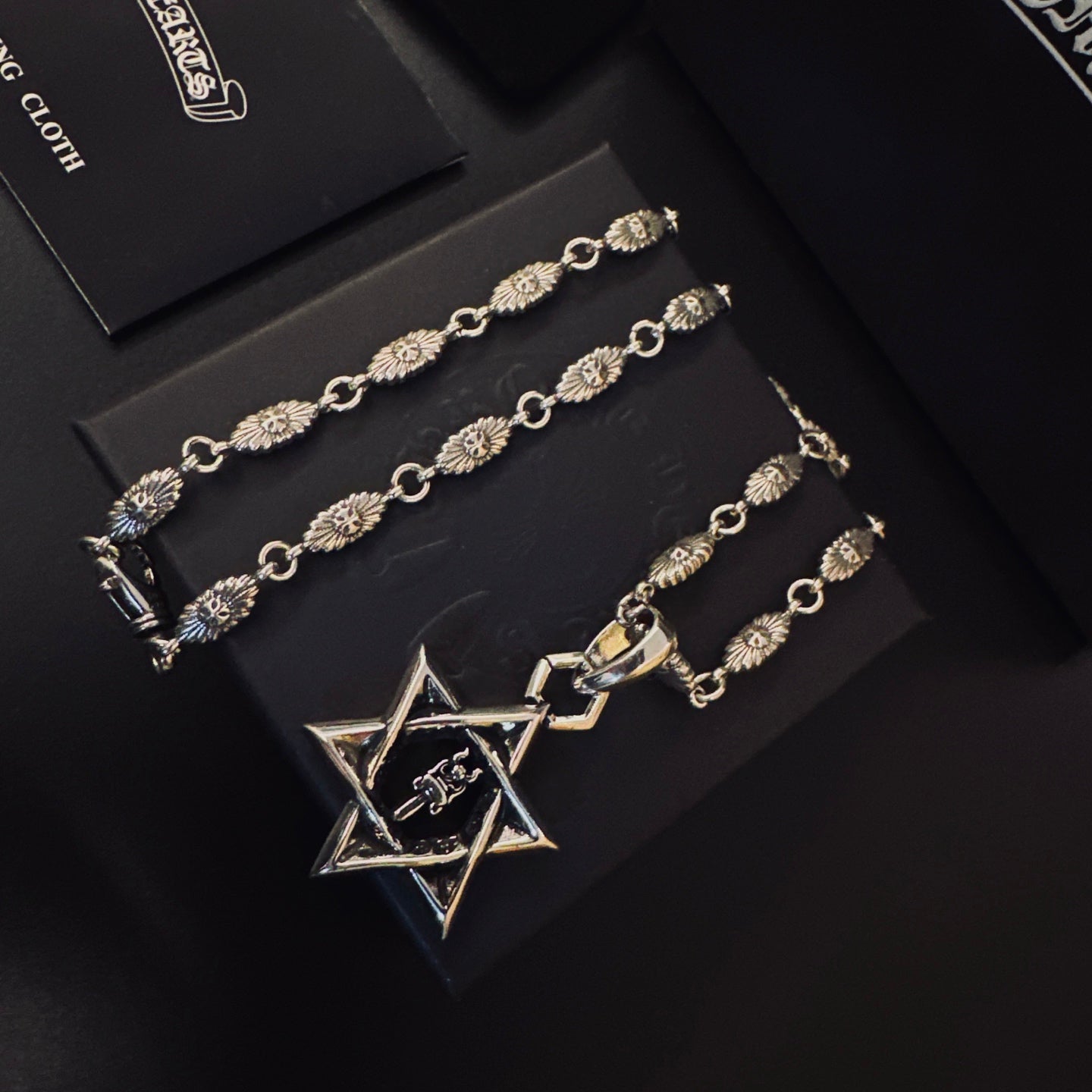 Gothic Emblem Pendant Necklace in Metal-Tone – Design 12 styled product view