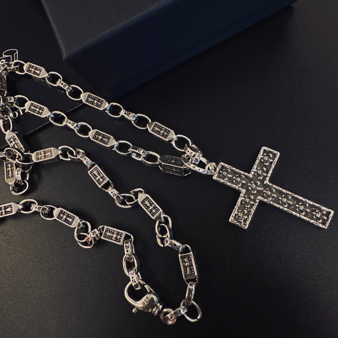 Gothic Emblem Pendant Necklace in Antique Silver-Tone – Design 13 side detail