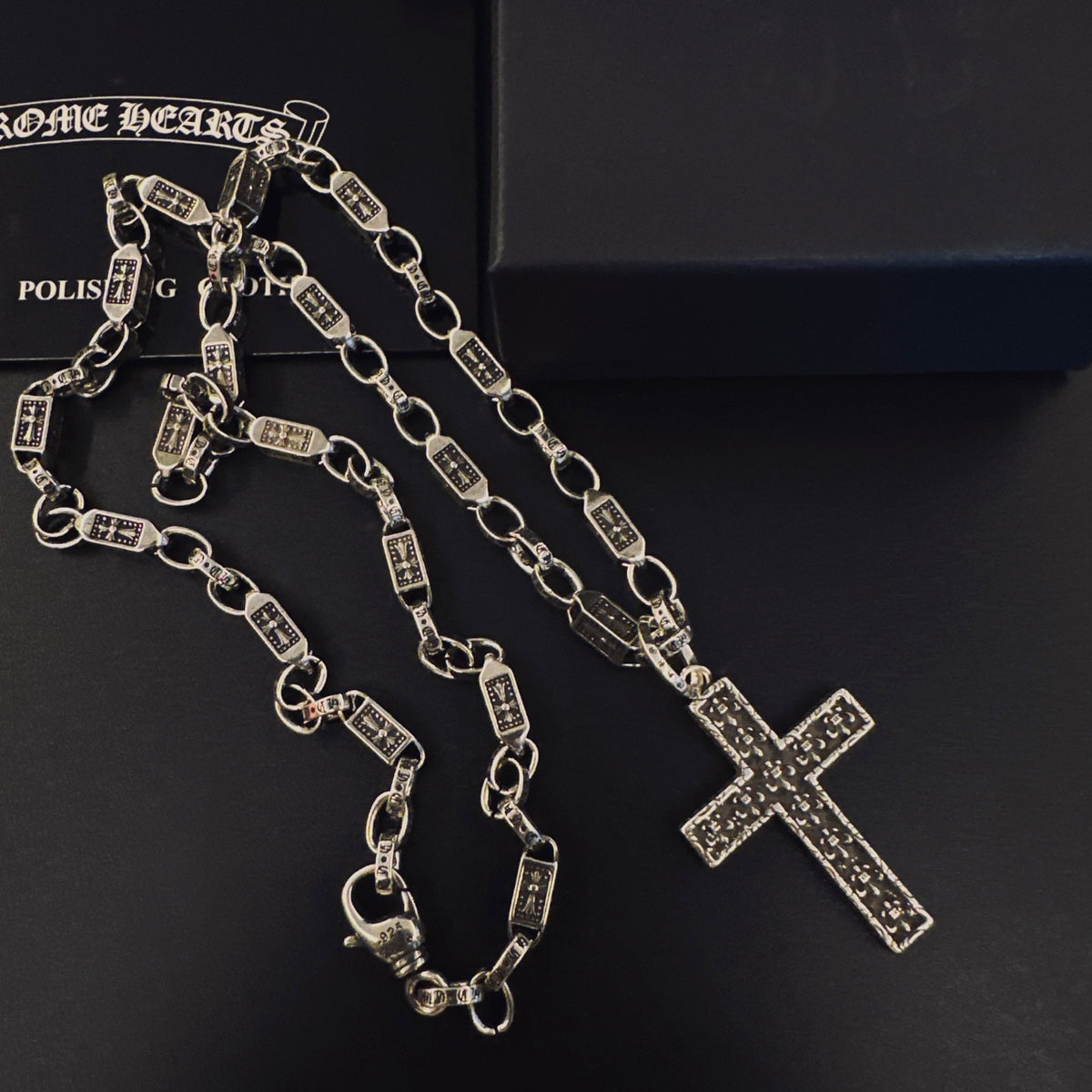 Gothic Emblem Pendant Necklace in Antique Silver-Tone – Design 13 detail view