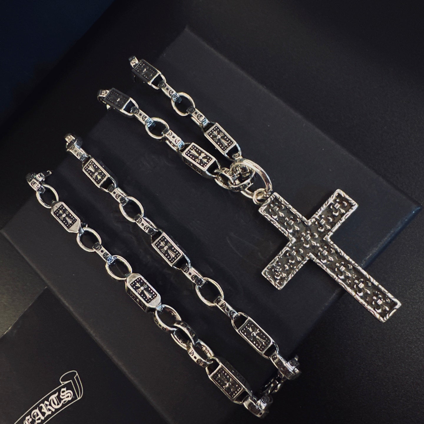 Gothic Emblem Pendant Necklace in Antique Silver-Tone – Design 13 styled product view