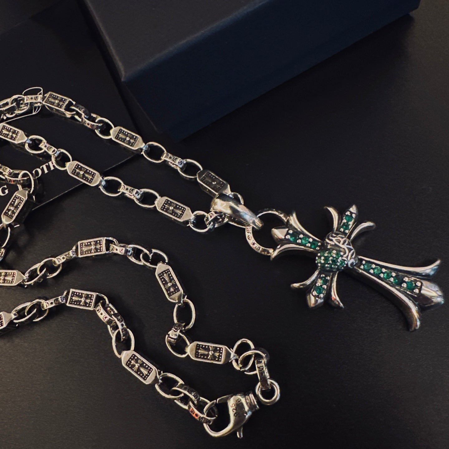 Gothic Emblem Pendant Necklace in Antique Silver-Tone – Design 12 side detail