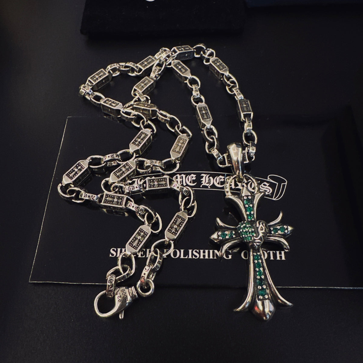 Gothic Emblem Pendant Necklace in Antique Silver-Tone – Design 12 front product view