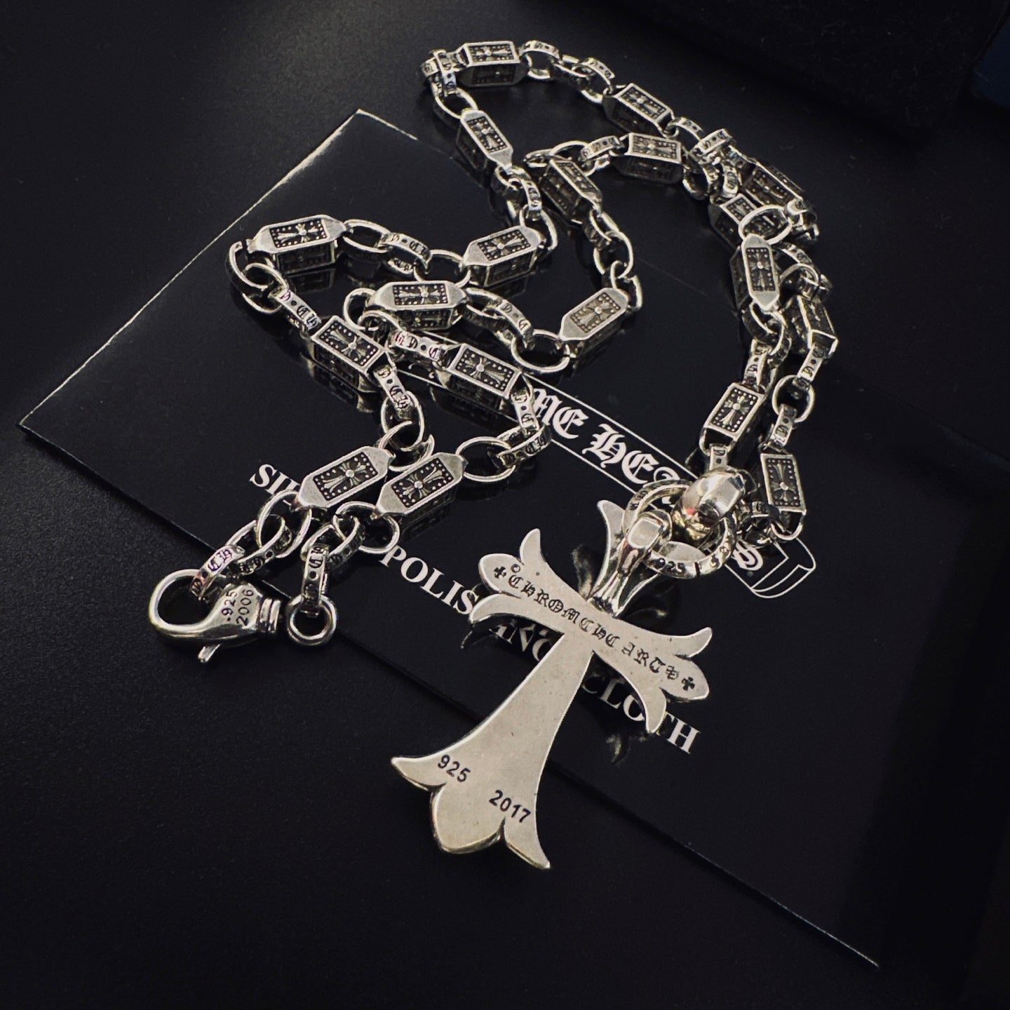 Gothic Emblem Pendant Necklace in Antique Silver-Tone – Design 12 detail view