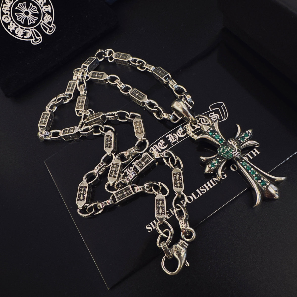 Gothic Emblem Pendant Necklace in Antique Silver-Tone – Design 12 detail view