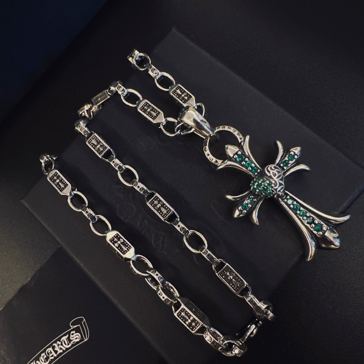 Gothic Emblem Pendant Necklace in Antique Silver-Tone – Design 12 main product view