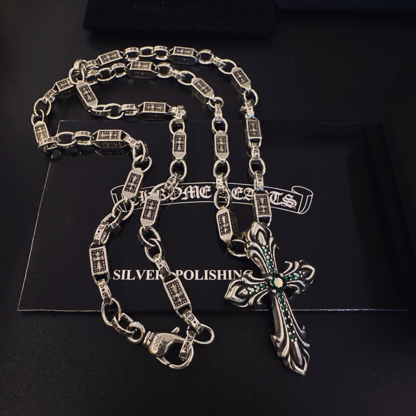 Gothic Emblem Pendant Necklace in Antique Silver-Tone – Design 11 styled product view