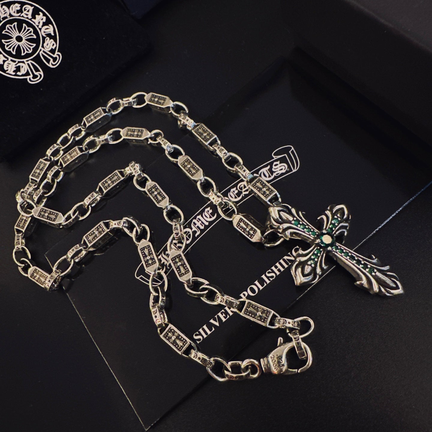 Gothic Emblem Pendant Necklace in Antique Silver-Tone – Design 11 detail view