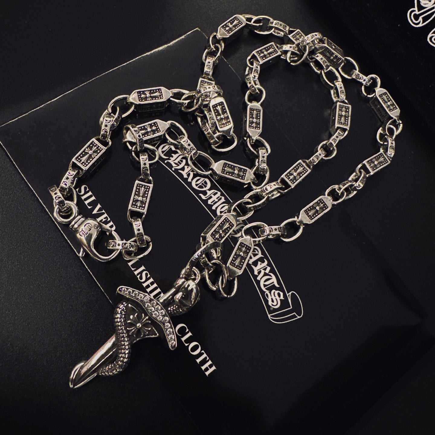 Gothic Emblem Pendant Necklace in Antique Silver-Tone – Design 10 side detail