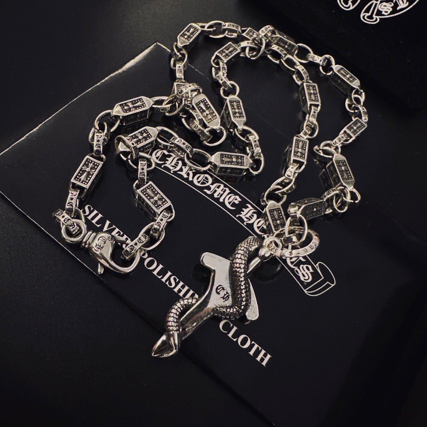 Gothic Emblem Pendant Necklace in Antique Silver-Tone – Design 10 front product view