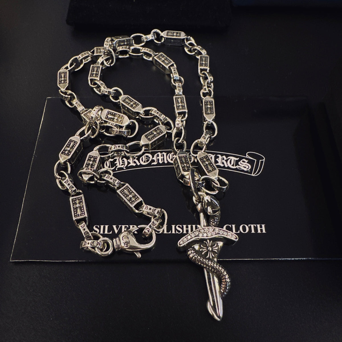 Gothic Emblem Pendant Necklace in Antique Silver-Tone – Design 10 close-up detail