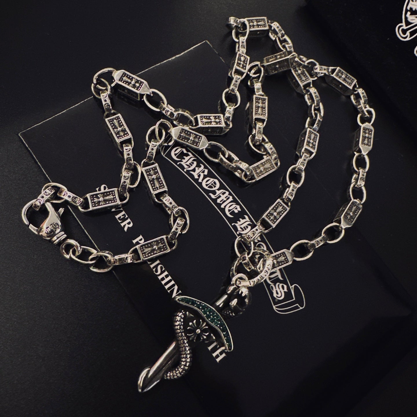 Gothic Emblem Pendant Necklace in Antique Silver-Tone – Design 09 side detail
