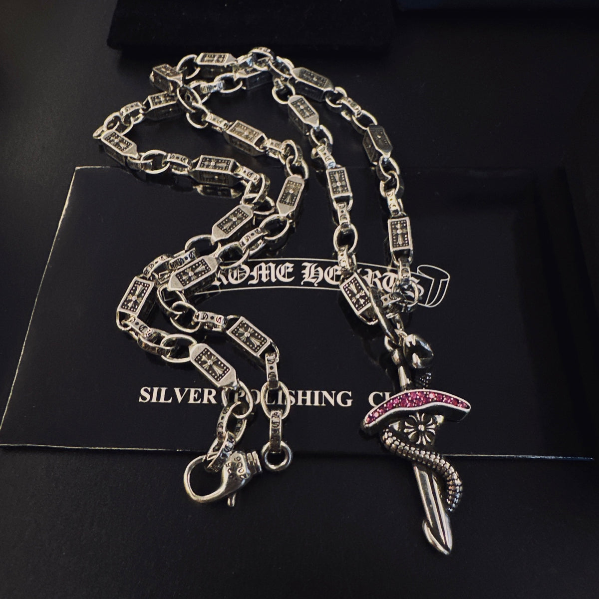 Gothic Emblem Pendant Necklace in Antique Silver-Tone – Design 08 front product view