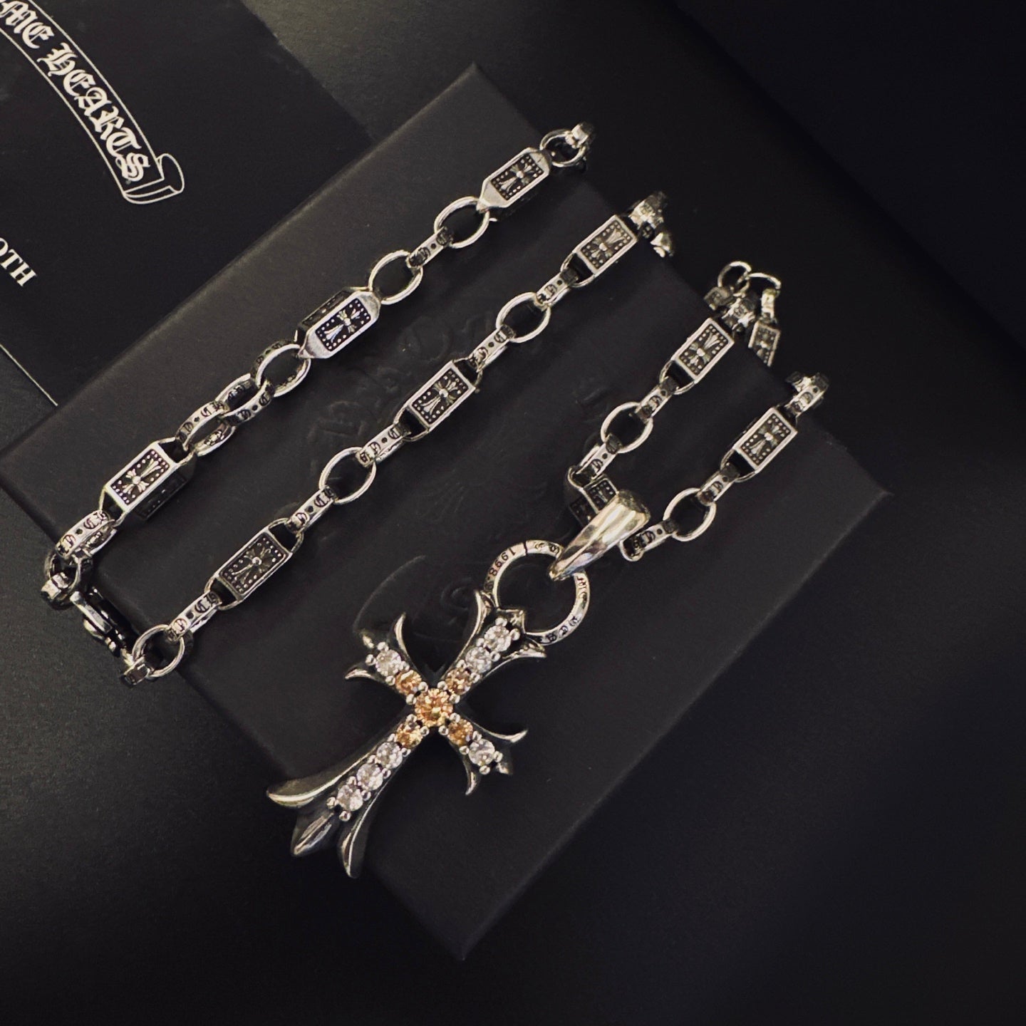 Gothic Emblem Pendant Necklace in Antique Silver-Tone – Design 07 front product view