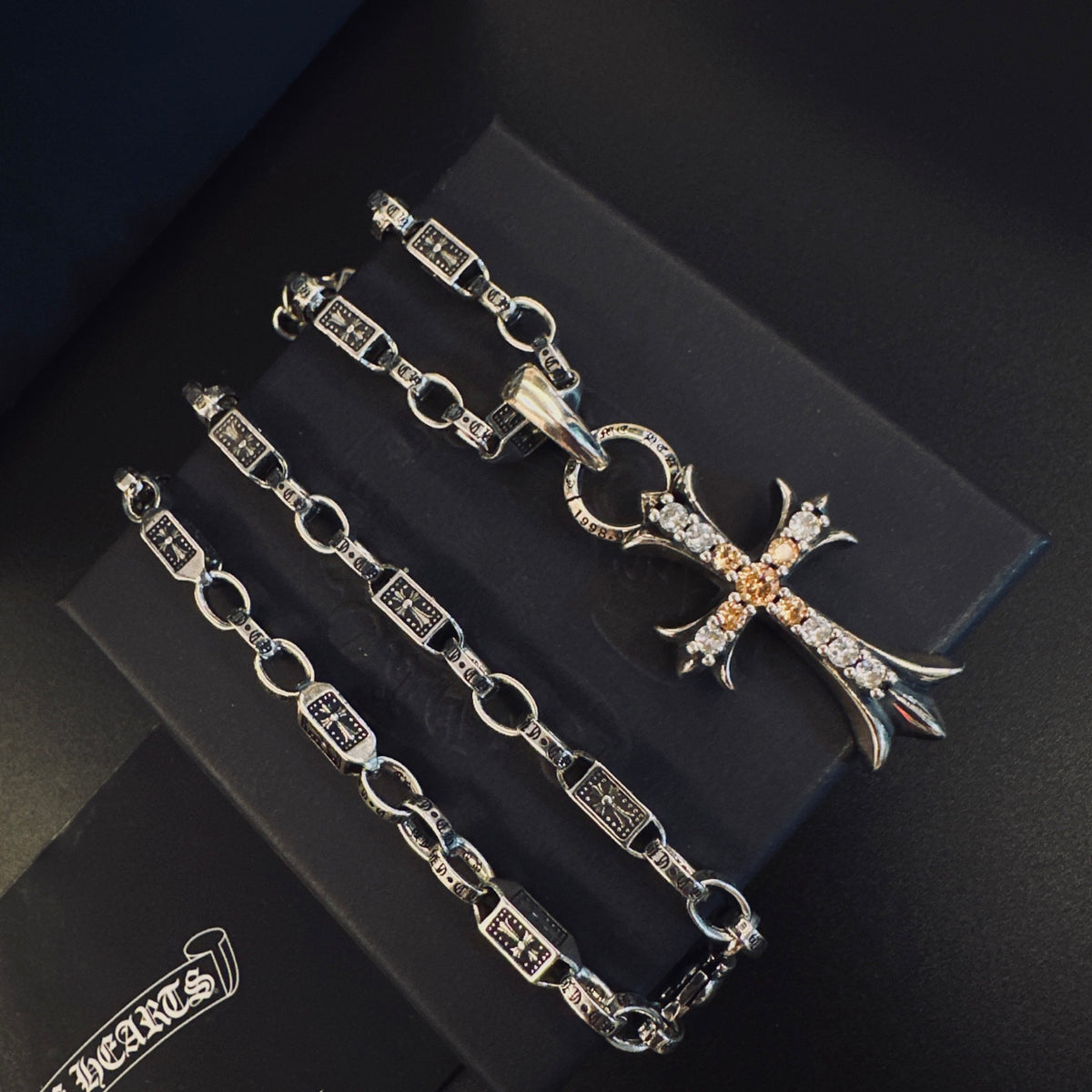 Gothic Emblem Pendant Necklace in Antique Silver-Tone – Design 07 close-up detail
