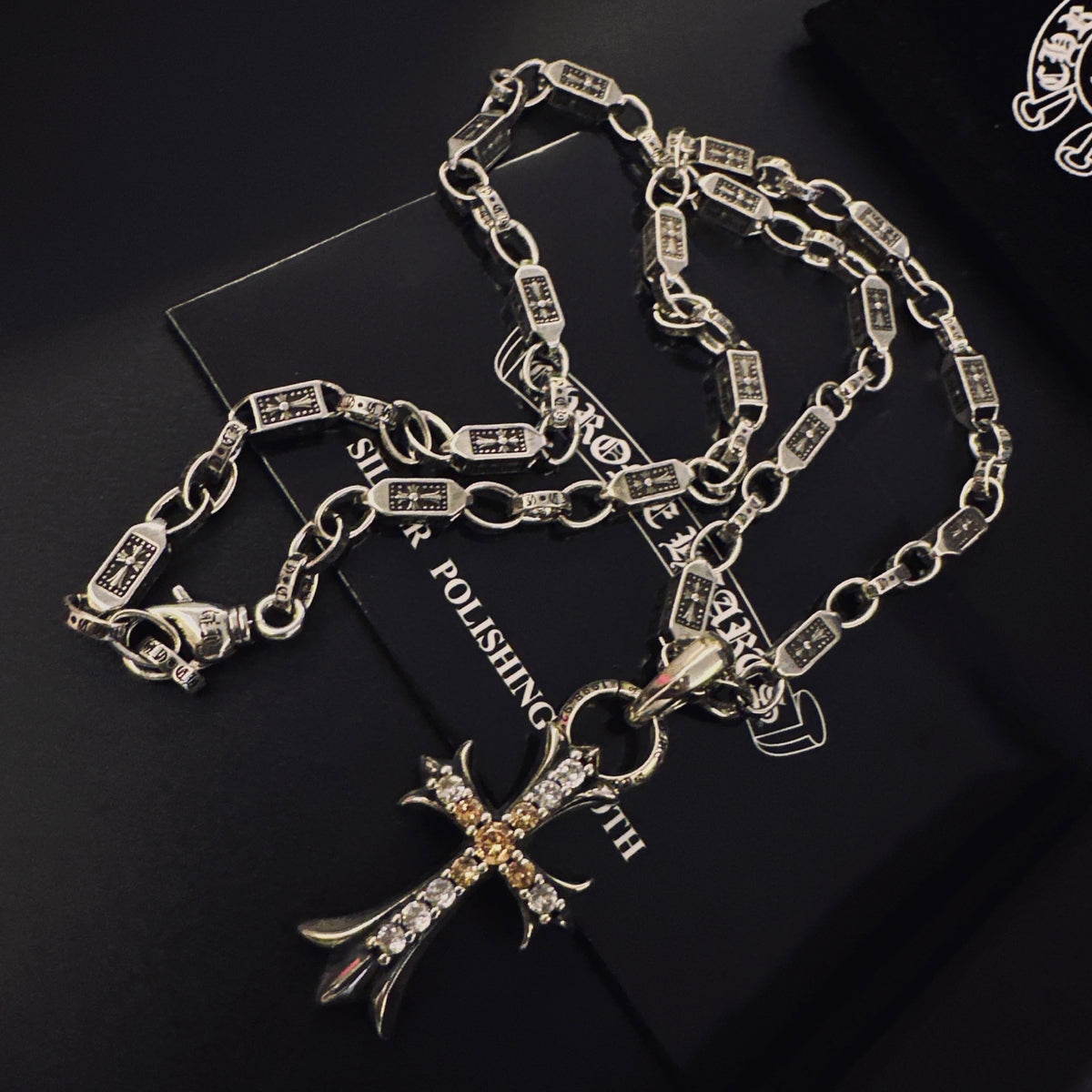 Gothic Emblem Pendant Necklace in Antique Silver-Tone – Design 07 front product view