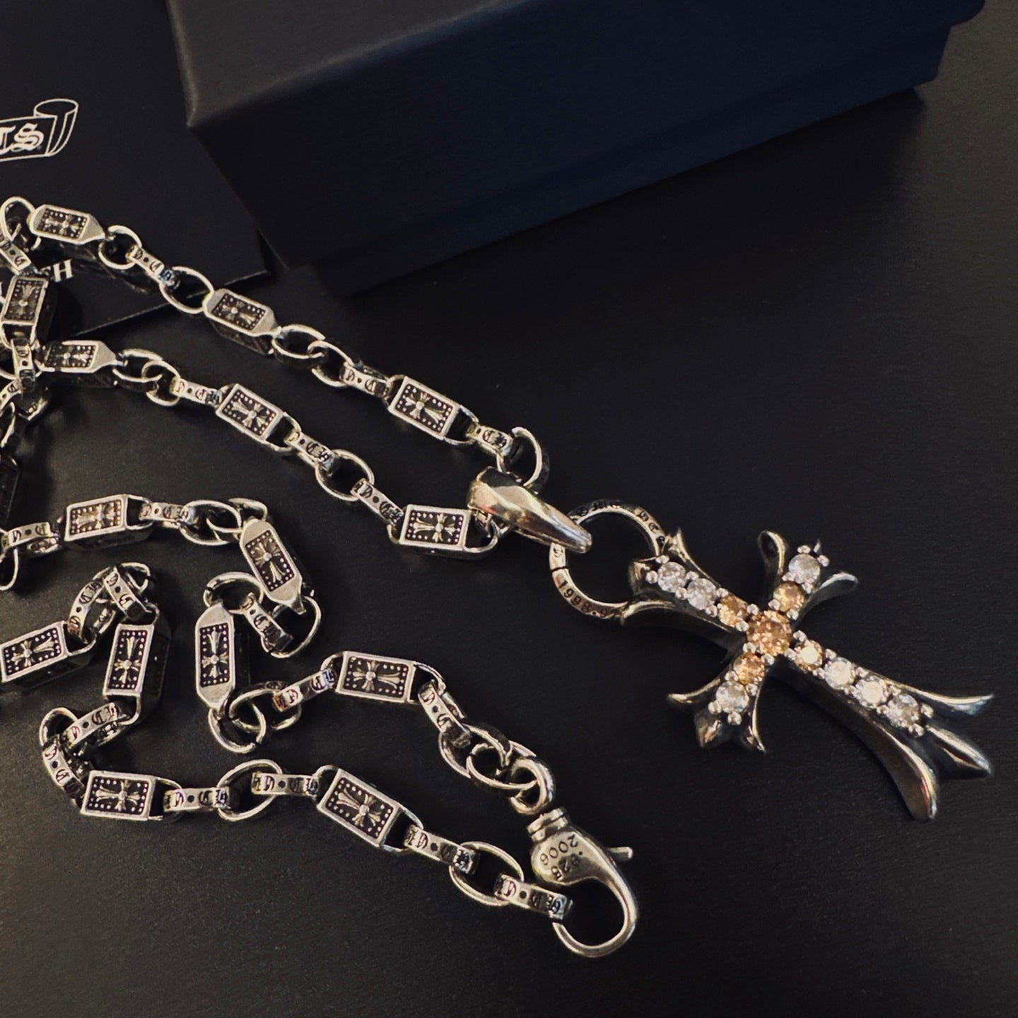 Gothic Emblem Pendant Necklace in Antique Silver-Tone – Design 07 side detail