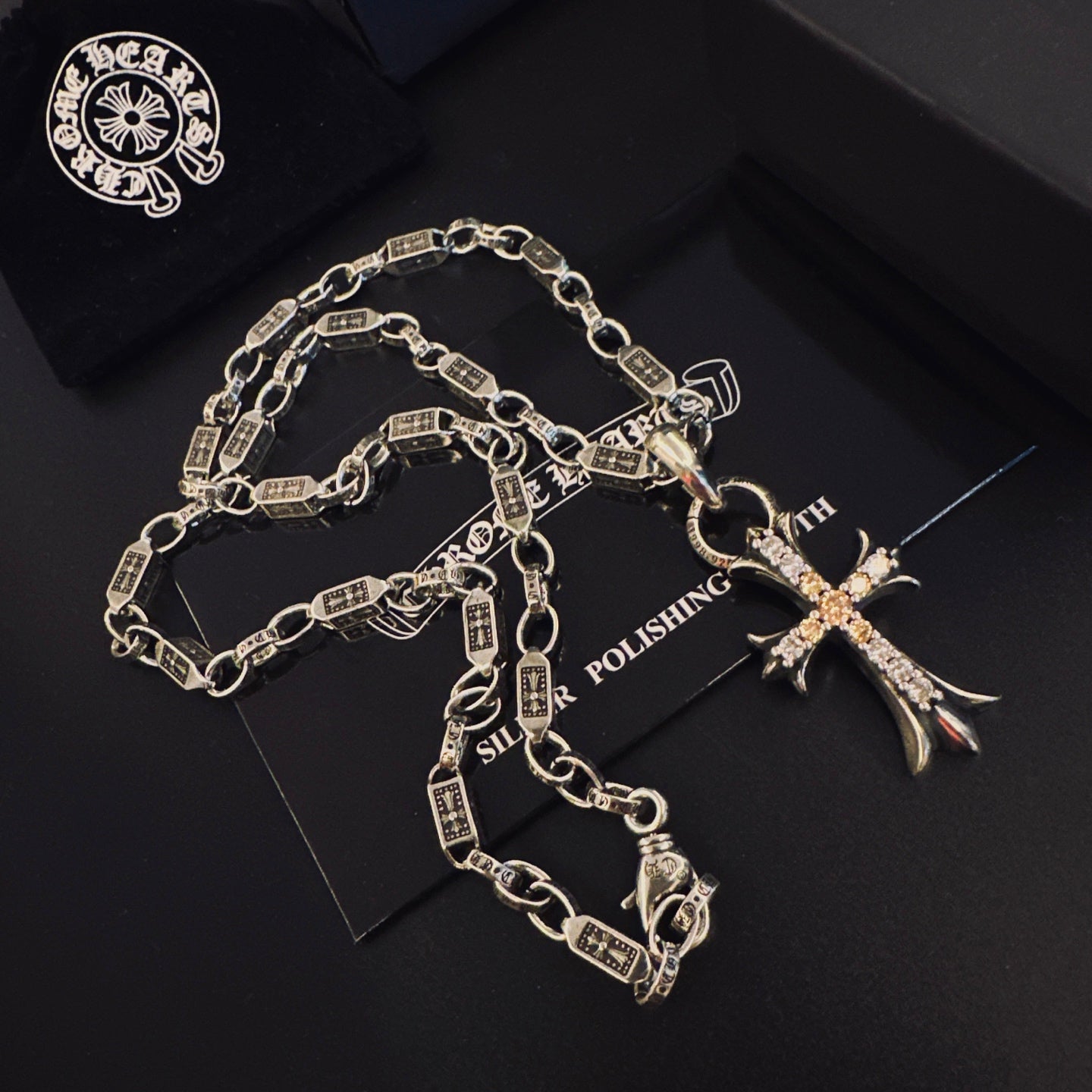 Gothic Emblem Pendant Necklace in Antique Silver-Tone – Design 07 detail view