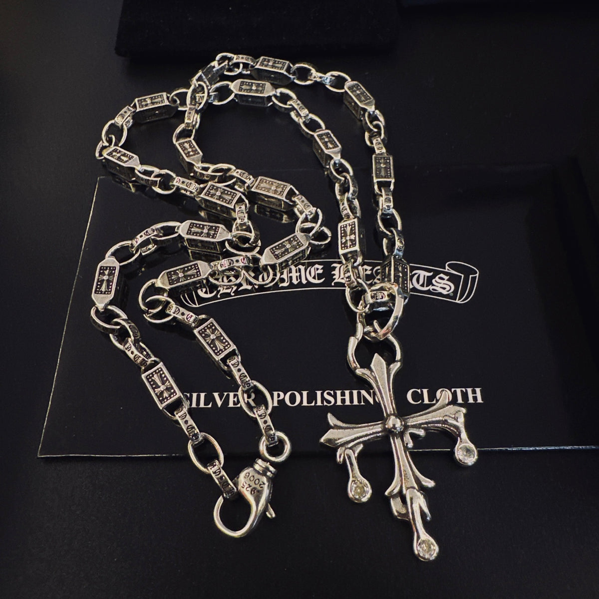 Gothic Emblem Pendant Necklace in Antique Silver-Tone – Design 06 side detail