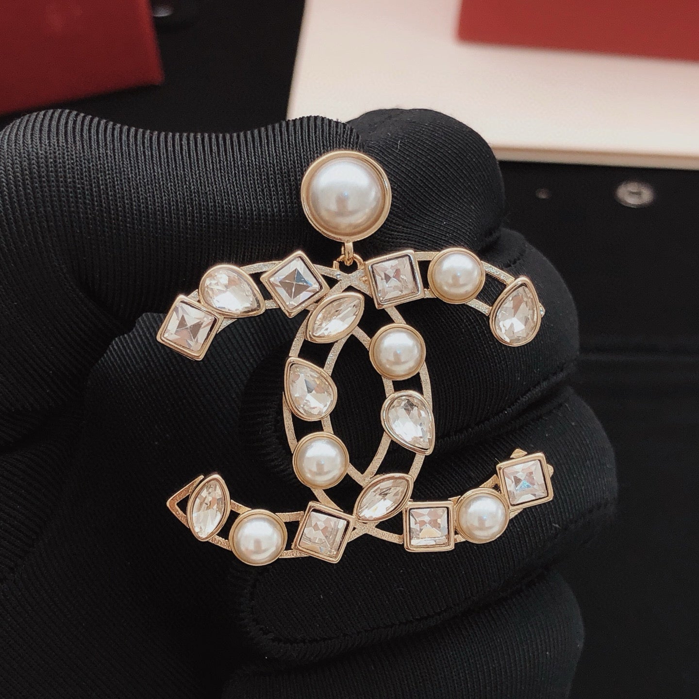 Signature Emblem Crystal-Accent Stud Earrings – Design 005 front product view