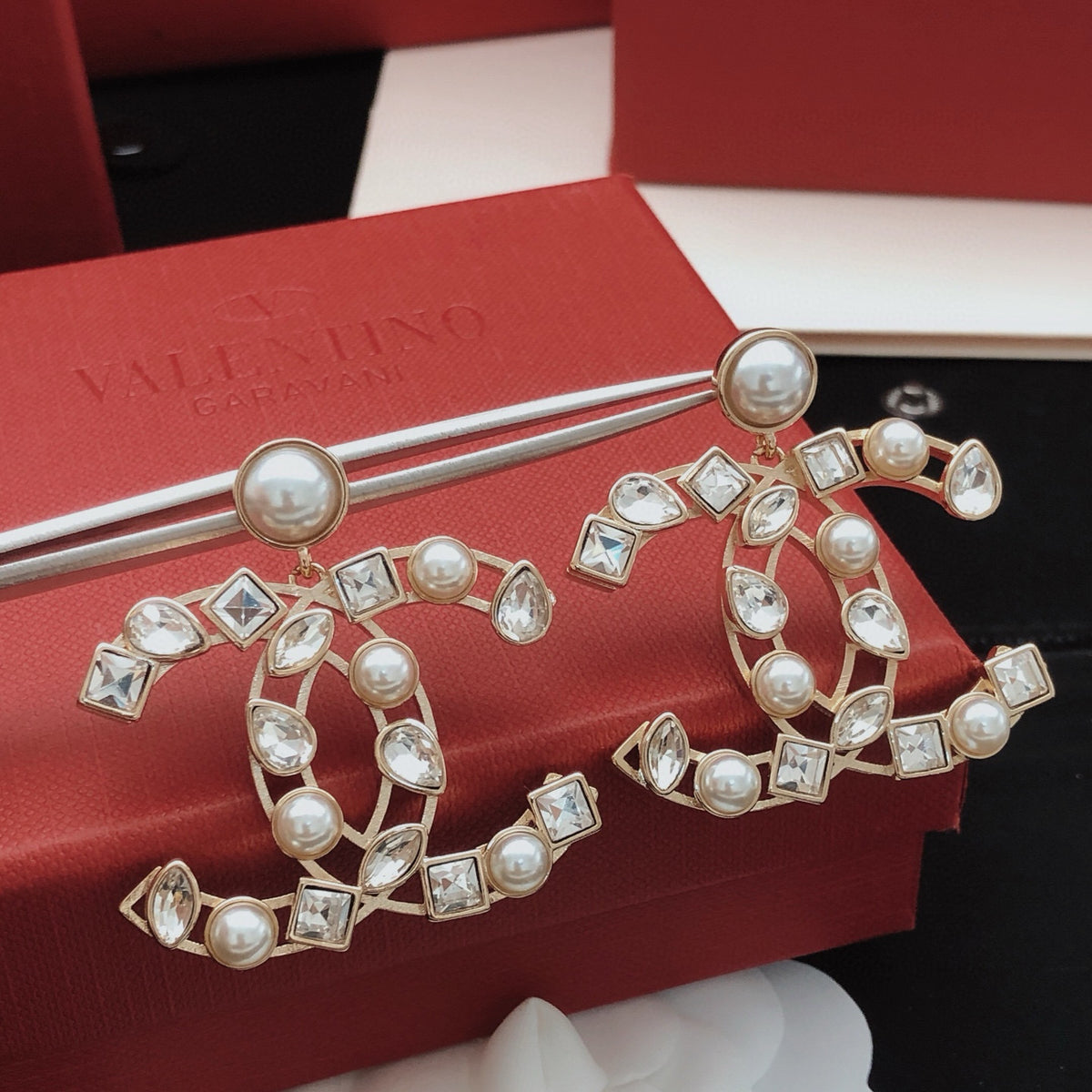 Signature Emblem Crystal-Accent Stud Earrings – Design 005 side detail