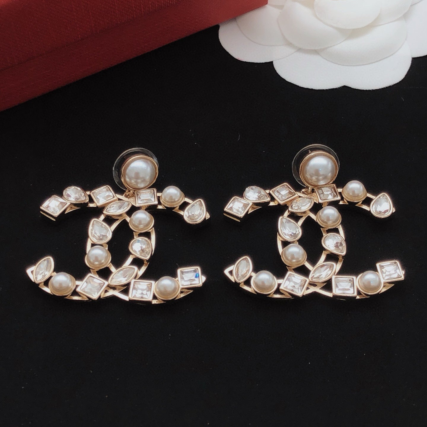 Signature Emblem Crystal-Accent Stud Earrings – Design 005 front product view