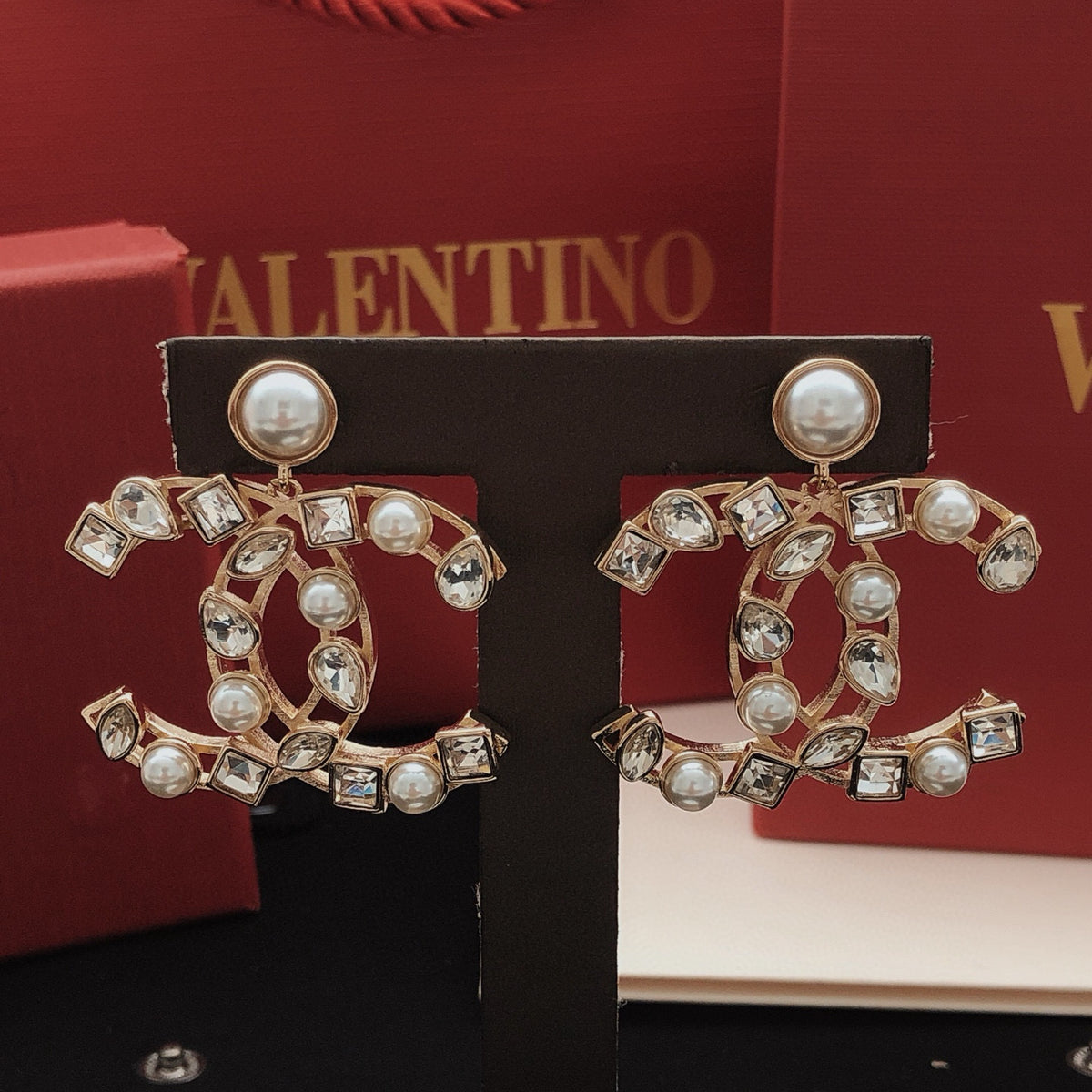 Signature Emblem Crystal-Accent Stud Earrings – Design 005 main product view