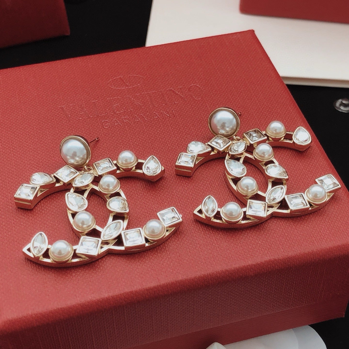 Signature Emblem Crystal-Accent Stud Earrings – Design 005 close-up detail