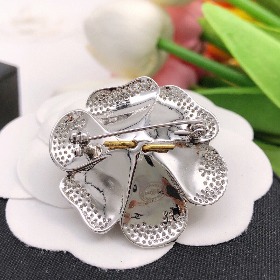 Camellia Brooch in Polished Metal-Tone – Camellia Detail – Design 003 close-up detail