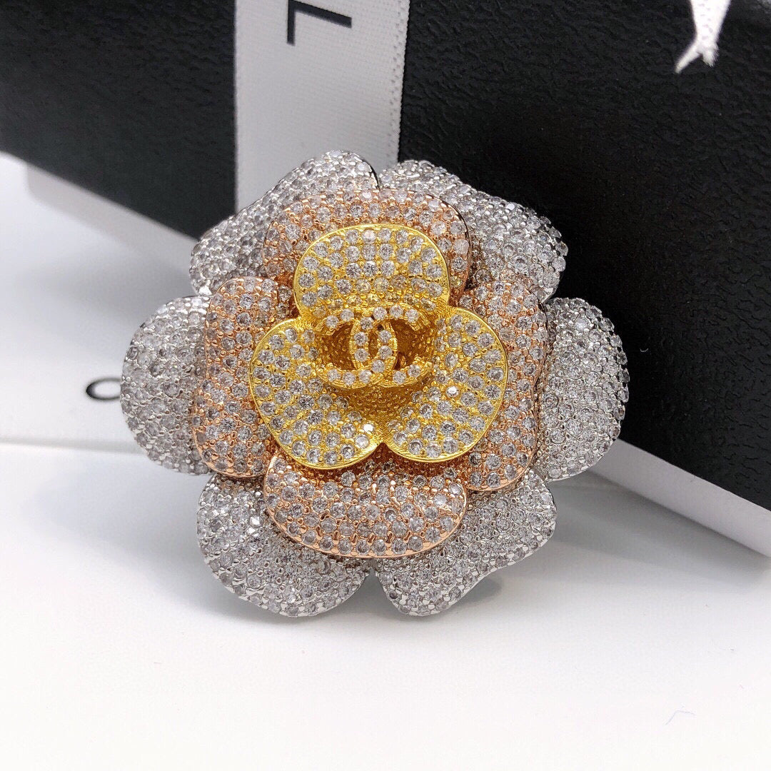 Camellia Brooch in Polished Metal-Tone – Camellia Detail – Design 003 main product view