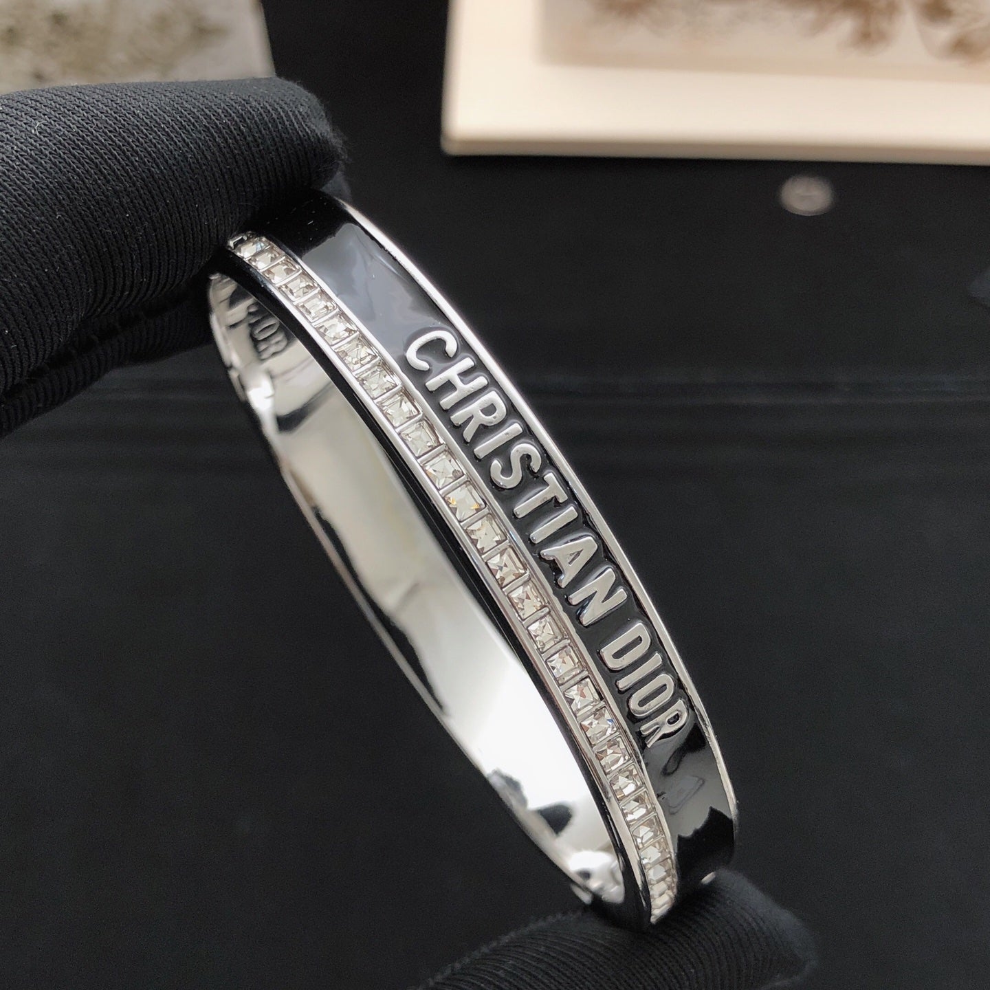 Sculptural Statement Bracelet in Black-Tone with Crystal-Style Accents – Design 001 main product view