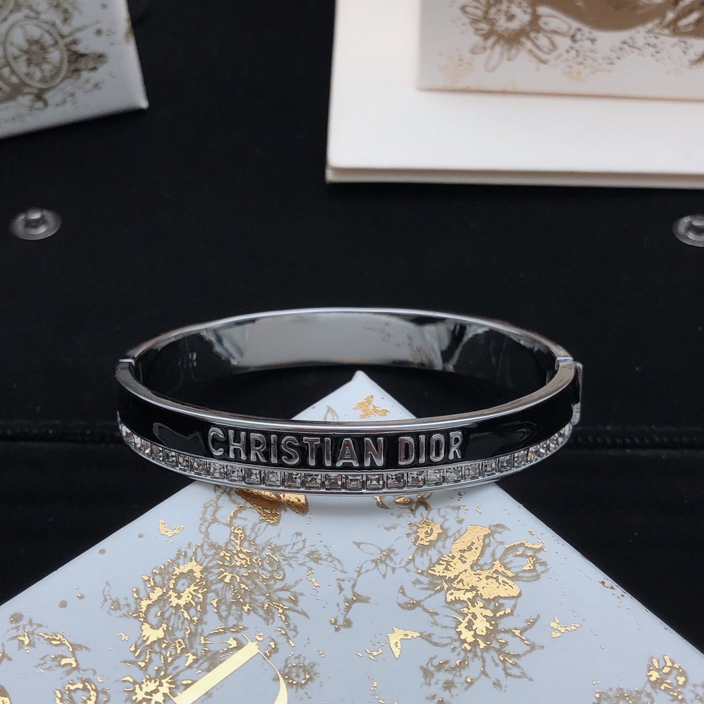 Sculptural Statement Bracelet in Black-Tone with Crystal-Style Accents – Design 002 main product view