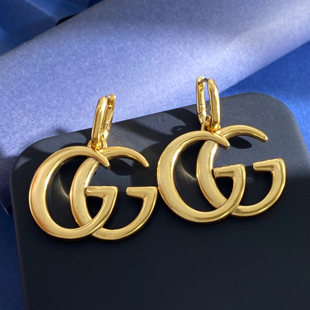 Double-G Emblem Statement Earrings in Gold-Tone – Vintage Detail – Design 002 main product view