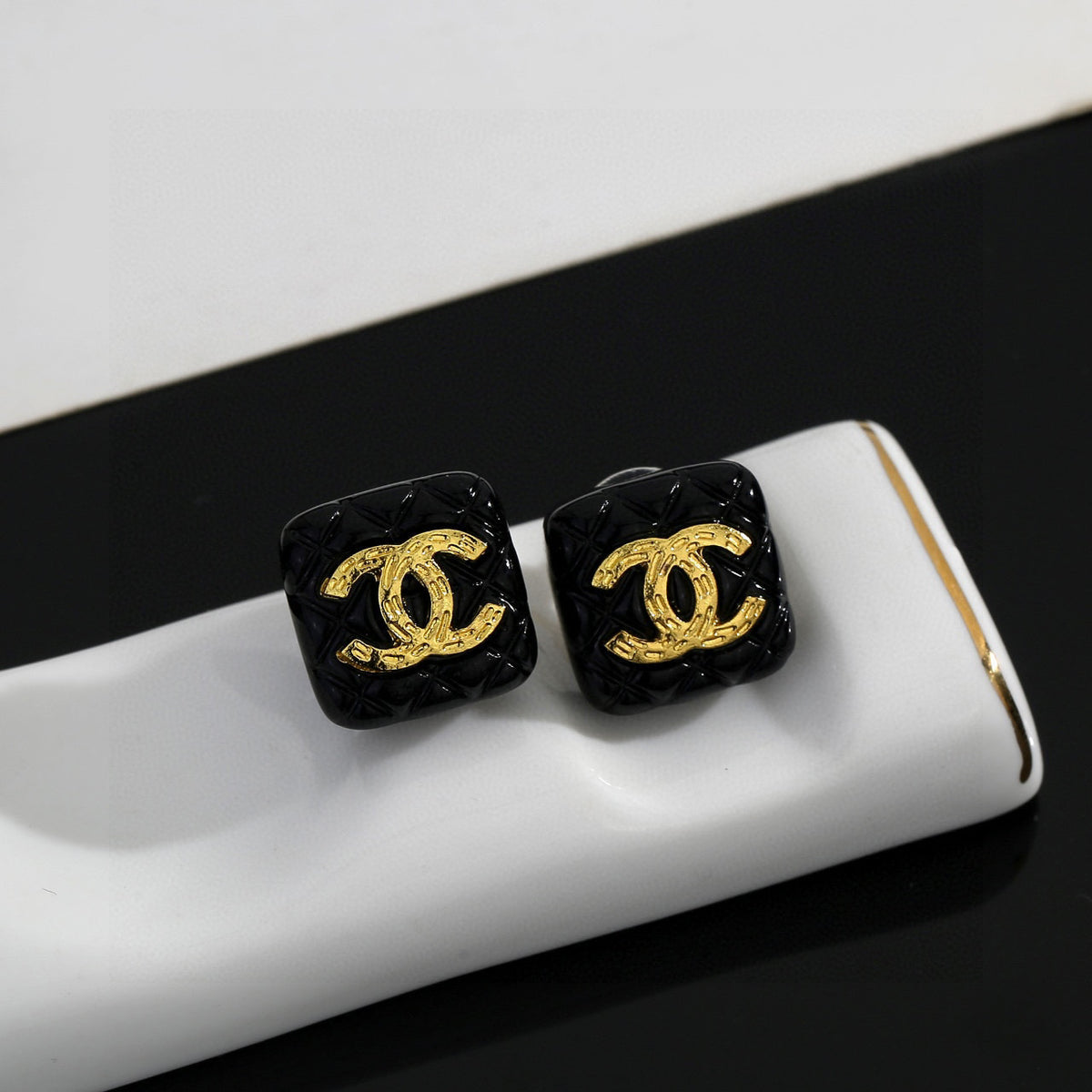 Square Stud Earrings in Gold-Tone – Design 004 main product view